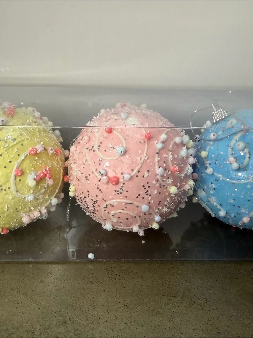 Set of 3 Foam Sprinkle Christmas Wreath Decorations Ornaments Pink Blue Yellow